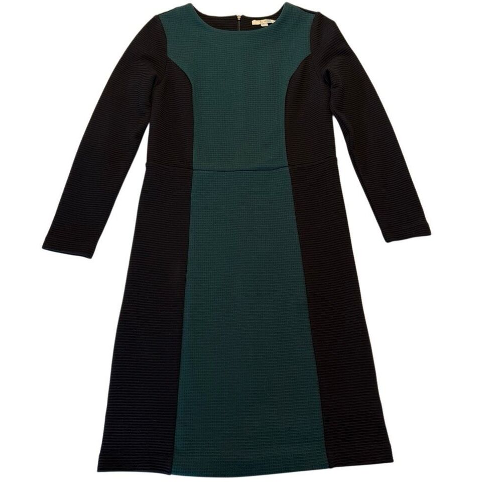 Boden | Colorblock Sheath Dress| Black Green Ribbed Knee Length | Size 8
